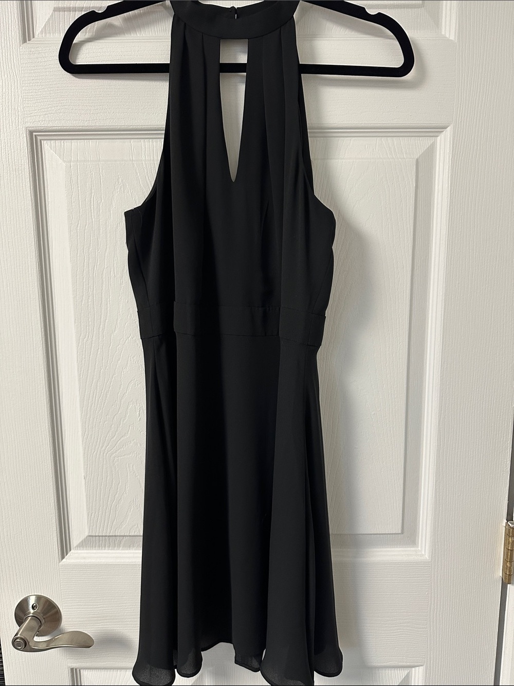 Express Black Halter Mini Dress with Keyhole Neck